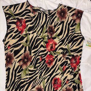 Jaipur Sleeveless Zebra Floral Top | Sheer Sequin Detail | Size L